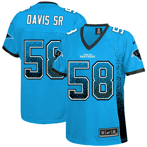 Women's Elite Thomas Davis Nike Jersey Blue - #58 Drift Fashion NFL Carolina Panthers